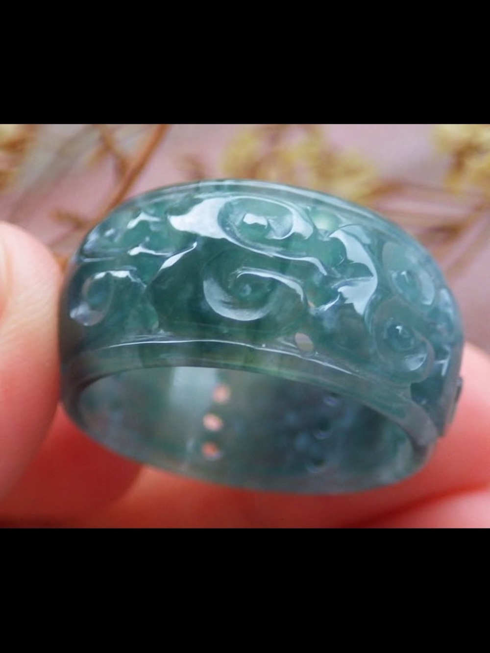 Certificate jadeite jade greeb wealth safety thick ruyi ring size13